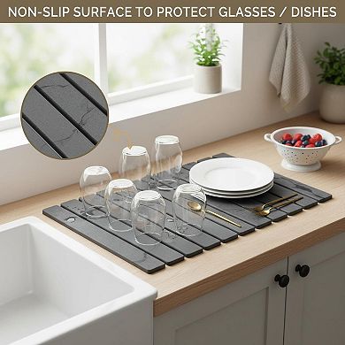 2pcs Stone Dish Drying Mats Quick Dry Foldable Water Absorbing Diatomaceous Kitchen Counter Pads