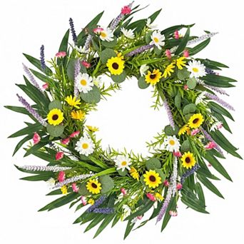 Artificial Sunflower Wreath 20 Inch Front Door Decor