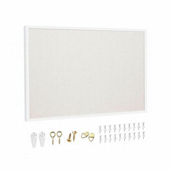 Linen Bulletin Board White Oak Frame Cork Vision Decorative Hanging Pin