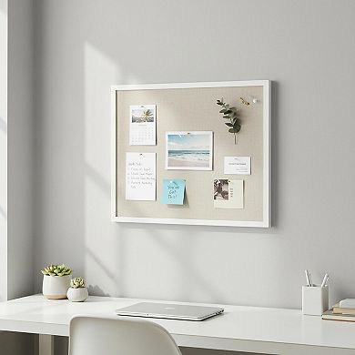 Linen Bulletin Board White Oak Frame Cork Vision Decorative Hanging Pin