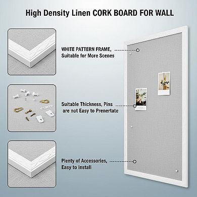Linen Bulletin Board White Oak Frame Cork Vision Decorative Hanging Pin