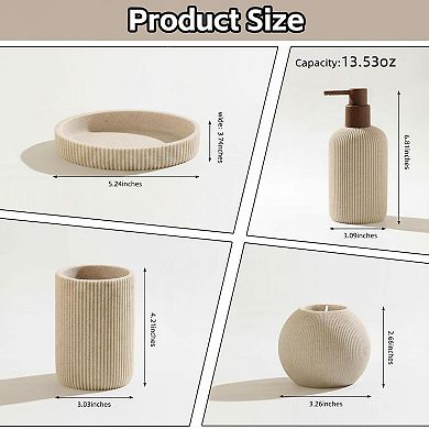 5 Piece Bathroom Accessory Set Sandstone Stripe Soap Dispenser Toothbrush Holder Tumbler Tray Candle