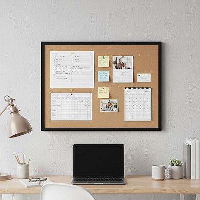 24x36 Framed Cork Board Bulletin Board with Hanging Kit for Home Office School