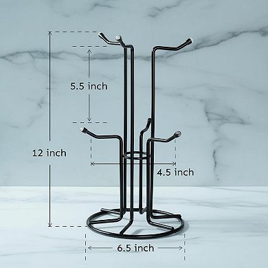 Coffee Mug Holder Countertop 6 Hooks Metal Stand for Large Mugs Stable Chrome Finish