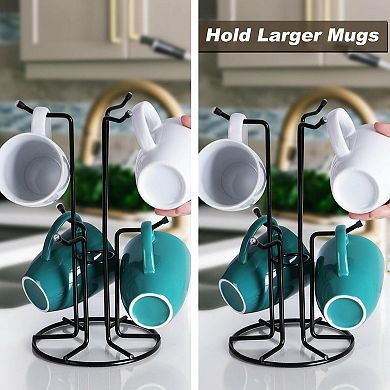 Coffee Mug Holder Countertop 6 Hooks Metal Stand for Large Mugs Stable Chrome Finish