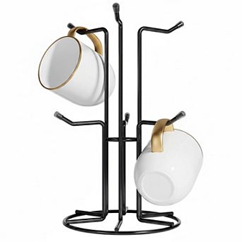 Coffee Mug Holder Countertop 6 Hooks Metal Stand for Large Mugs Stable Chrome Finish