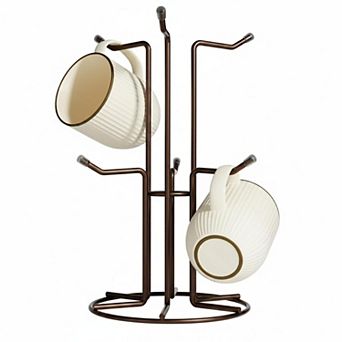 Coffee Mug Holder Countertop 6 Hooks Metal Stand for Large Mugs Stable Chrome Finish