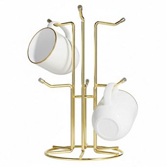 Coffee Mug Holder Countertop 6 Hooks Metal Stand for Large Mugs Stable Chrome Finish
