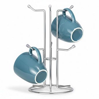 Coffee Mug Holder Countertop 6 Hooks Metal Stand for Large Mugs Stable Chrome Finish