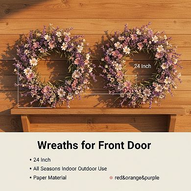 24 Inch Wreath for Front Door All Seasons Indoor Outdoor Decor