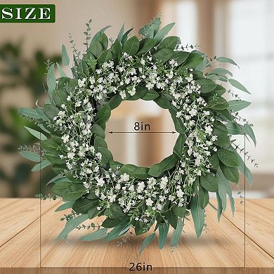 26 Eucalyptus Breath Flowers Wreath Large Artificial Greenery Front Door Outdoor Porch Window