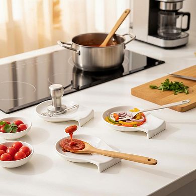 Spoon Rest Set of 4 Porcelain Kitchen Utensil Holder Dishwasher Safe