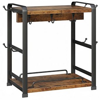 Wooden Coffee Bar Organizer 2 tier Shelves 14 Mug Hooks Countertop Holder for Cups Syrups