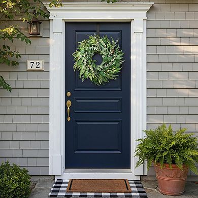 22 Inch Hydrangea Wreath Front Door Year Round with Eucalyptus Burlap Bow Farmhouse Decor