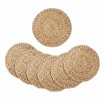 6 Pack Round Woven Water Hyacinth Placemats Heat Resistant Non Slip for Dining Fall Thanksgiving