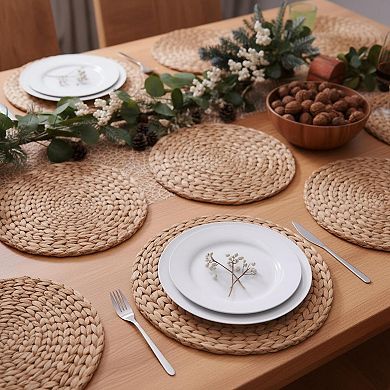 6 Pack Round Woven Water Hyacinth Placemats Heat Resistant Non Slip for Dining Fall Thanksgiving