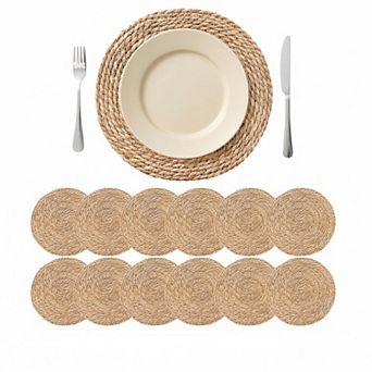 13.8'' Round Woven Placemats Set of 12 Boho Rattan Chargers Rustic Wicker Dining Decor