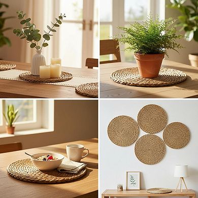 13.8'' Round Woven Placemats Set of 12 Boho Rattan Chargers Rustic Wicker Dining Decor