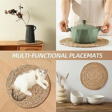 13.8'' Round Woven Placemats Set of 12 Boho Rattan Chargers Rustic Wicker Dining Decor
