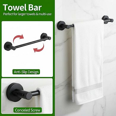 5pcs Matte Black Bathroom Hardware Set: 16" Towel Bars, Toilet Paper Holders, Rings, Robe Hooks
