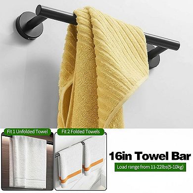 5pcs Matte Black Bathroom Hardware Set: 16" Towel Bars, Toilet Paper Holders, Rings, Robe Hooks