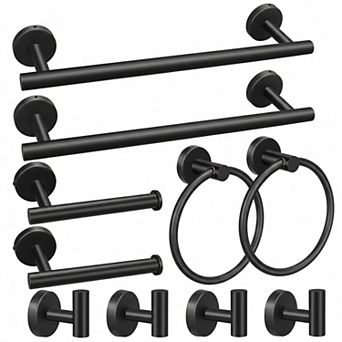 10 pc Bathroom Hardware Set Stainless Steel Towel Bars Rings Toilet Paper Holders Robe Hooks