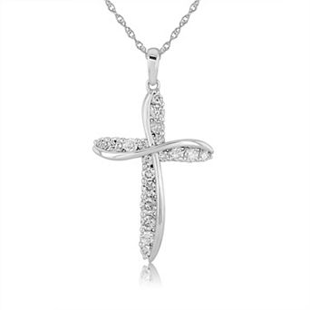 Arctic Clear Sterling Silver 3/4 Carat T.W. Lab-Grown Diamond Cross Pendant Necklace