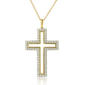 Arctic Clear Sterling Silver 1 Carat T.W. Lab-Grown Diamond Cross Pendant Necklace
