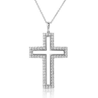 Arctic Clear Sterling Silver 1 Carat T.W. Lab-Grown Diamond Cross Pendant Necklace