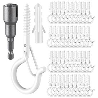 48 Q-Hanger Screw Hooks for Outdoor String Lights, Plants, Wind Chimes, Includes Wing Nut Driver.