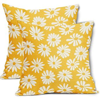 Yellow Pillow Covers Set of 2, Daisy Floral Geometric Farmhouse Decor