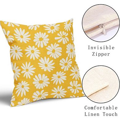 Yellow Pillow Covers Set of 2, Daisy Floral Geometric Farmhouse Decor