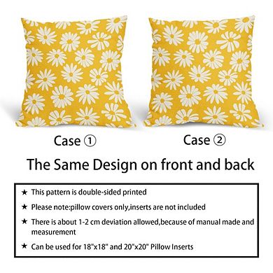 Yellow Pillow Covers Set of 2, Daisy Floral Geometric Farmhouse Decor