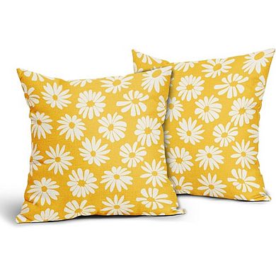 Yellow Pillow Covers Set of 2, Daisy Floral Geometric Farmhouse Decor