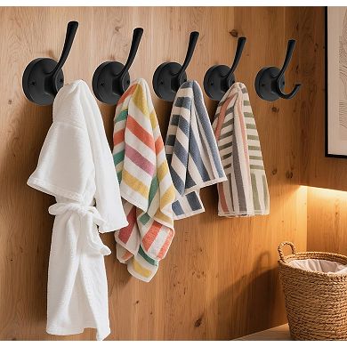 5 Pack Heavy Duty Double Metal Towel Hooks, Wall Mounted for Bathroom Kitchen Closet Garage.