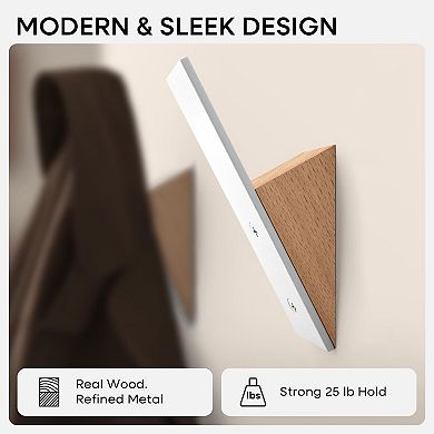 Beech Wood Coat Hooks White Metal Wall Mounted Mid-century Modern Heavy Duty Set Of 4