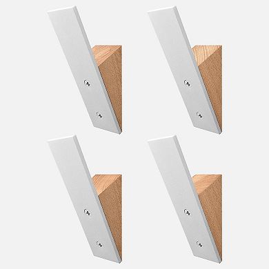 Beech Wood Coat Hooks White Metal Wall Mounted Mid-century Modern Heavy Duty Set Of 4
