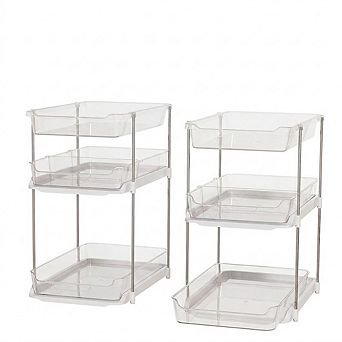 2 Sets 3 tier Pull-Out Clear Cabinet Organizer, Stackable Multi-Purpose Storage