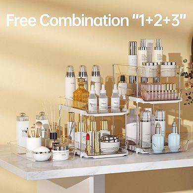 2 Sets 3-Tier Pull-Out Clear Cabinet Organizer, Stackable Multi-Purpose Storage
