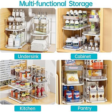 2 Sets 3-Tier Pull-Out Clear Cabinet Organizer, Stackable Multi-Purpose Storage