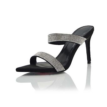 Harlo Rhinestone Double Strap Stiletto Heel Slide Sandals