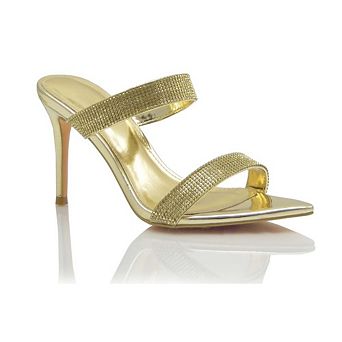 Harlo Rhinestone Double Strap Stiletto Heel Slide Sandals