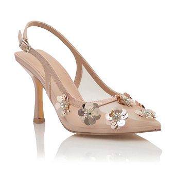 Jane Floral Mesh Slingback Pointed Toe Heeled Pumps