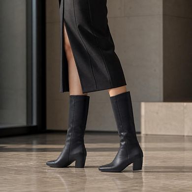 KARLEY Semi-Pointed Toe Knee High Block Heel Boots