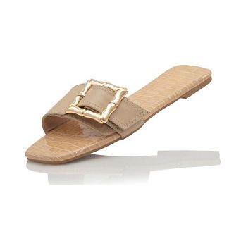 Jayden Buckle Accent Croc Embossed Slide Sandals