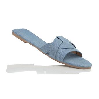 NESSA Woven Cross Strap Open Toe Slide Sandals