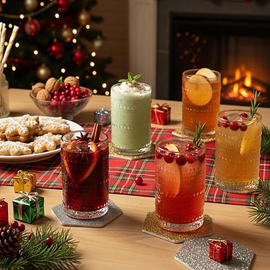 12pc Embossed Highball Glass Set, Drinking Glasses for Whiskey & Cocktails