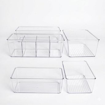 2-Pack Clear Refrigerator Organizer Bins with Dividers, Storage Containers