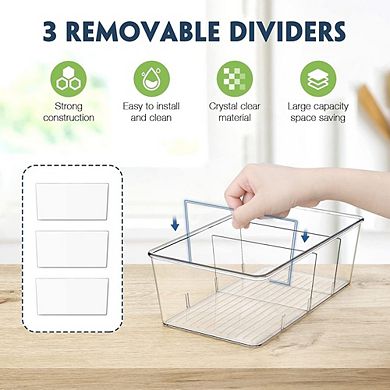 2-Pack Clear Refrigerator Organizer Bins with Dividers, Storage Containers