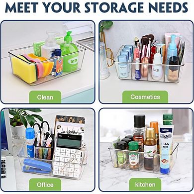 2-Pack Clear Refrigerator Organizer Bins with Dividers, Storage Containers